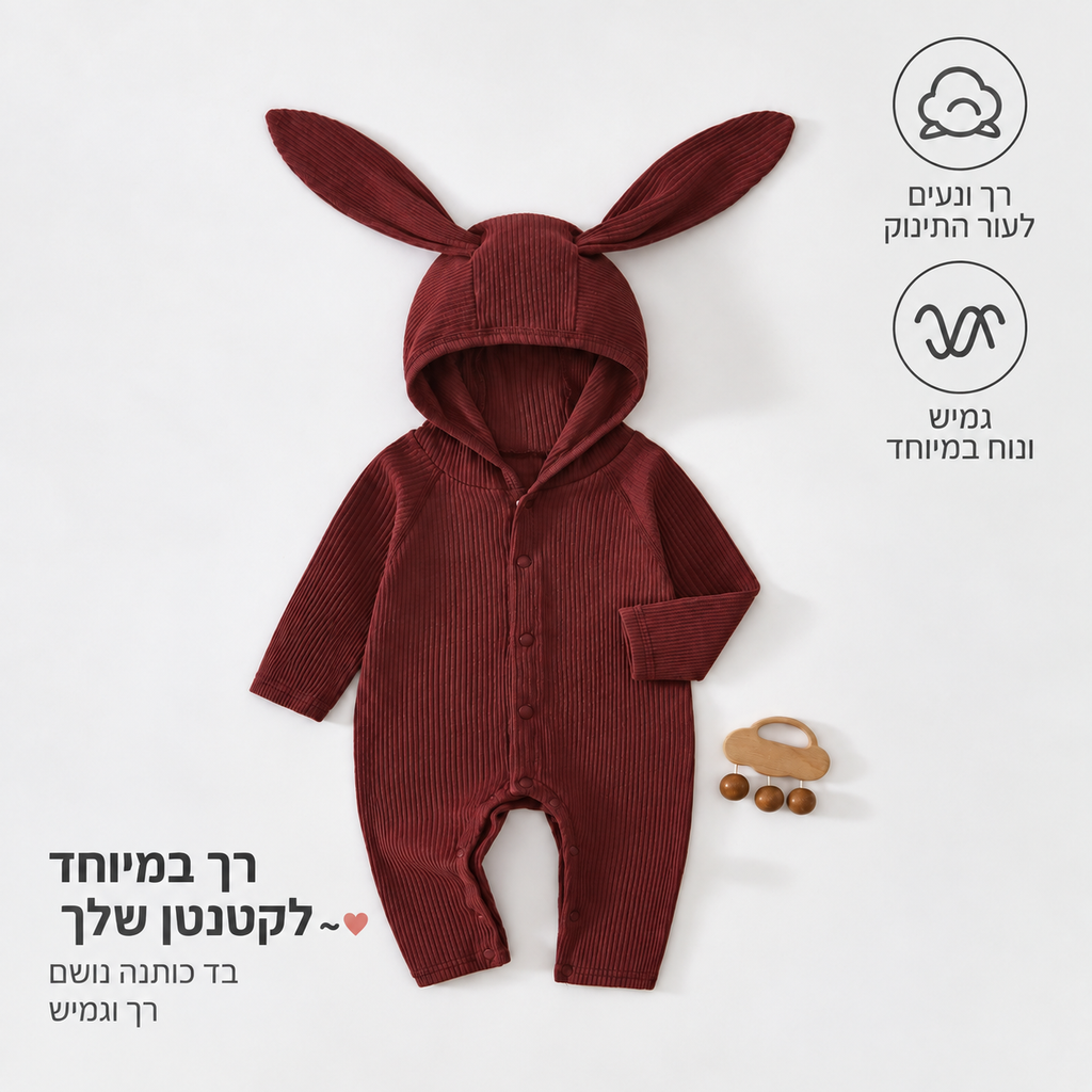 רומפר ארנב בובי לתינוק | חליפת זחילה חלקה לאביב וסתיו